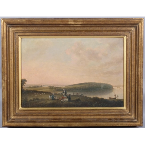 218 - **Withdrawn** - Landscape Trelissick Feock Cornwall, 19th century oil on wood panel, unsigned, 26cm ... 