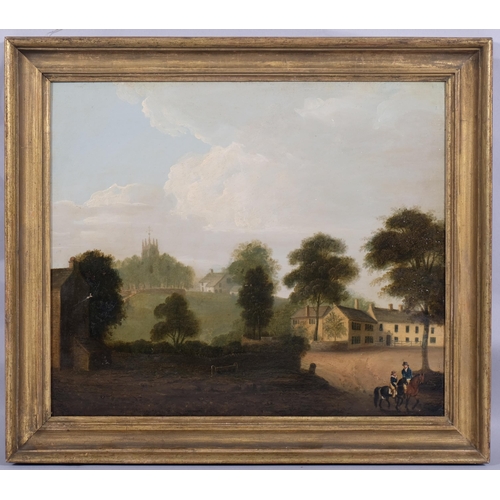 219 - **Withdrawn** - John Opie (1761 - 1807), street scene at Disley (Cheshire), oil on board, apparently... 