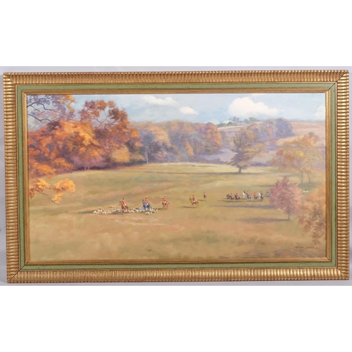 221 - Arthur Spencer Roberts (1920 - 1997), hunting scene, oil on board, 44cm x 80cm, framed