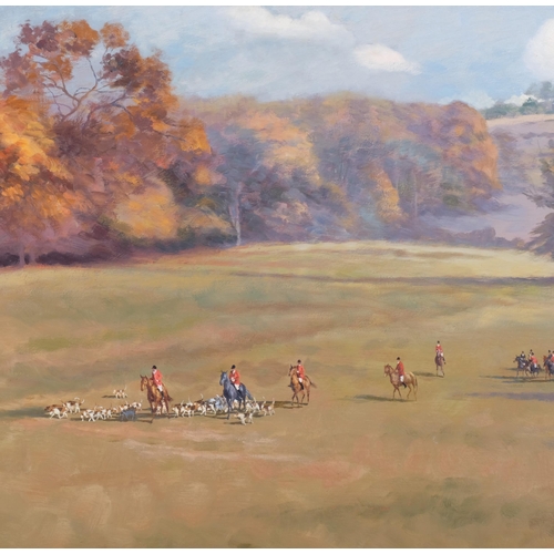 221 - Arthur Spencer Roberts (1920 - 1997), hunting scene, oil on board, 44cm x 80cm, framed