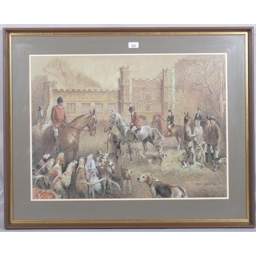 222 - Arthur Spencer Roberts (1920 - 1997), the hunt at Battle Abbey, coloured pastels, 54cm x 74cm, frame... 