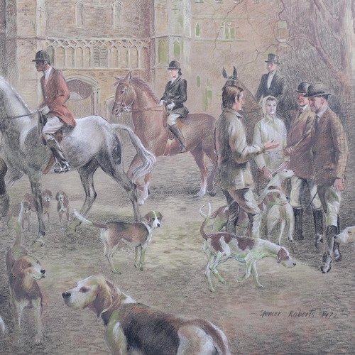 222 - Arthur Spencer Roberts (1920 - 1997), the hunt at Battle Abbey, coloured pastels, 54cm x 74cm, frame... 