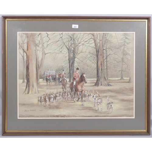 223 - Arthur Spencer Roberts (1920 - 1997), the hunt, coloured pastels, dated 1972, 54cm x 74cm, framed an... 