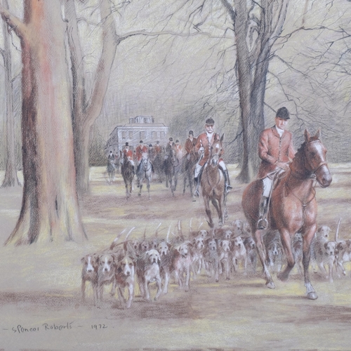 223 - Arthur Spencer Roberts (1920 - 1997), the hunt, coloured pastels, dated 1972, 54cm x 74cm, framed an... 