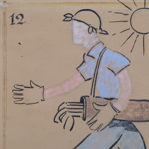 229 - The golfer, early 20th century ink/pastel on paper, unsigned, 38cm x 28cm, unframed