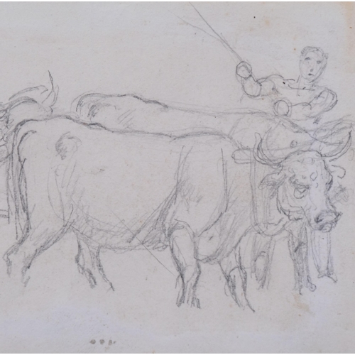 230 - Richard Westall RA (1765 - 1836), A Bullock Team, pencil sketch, 10cm x 18cm, mounted, provenance: T... 