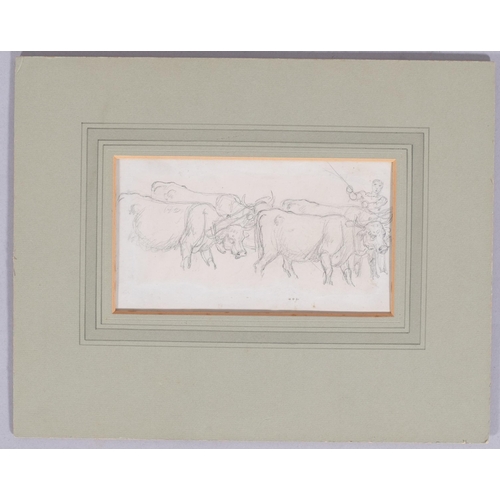 230 - Richard Westall RA (1765 - 1836), A Bullock Team, pencil sketch, 10cm x 18cm, mounted, provenance: T... 