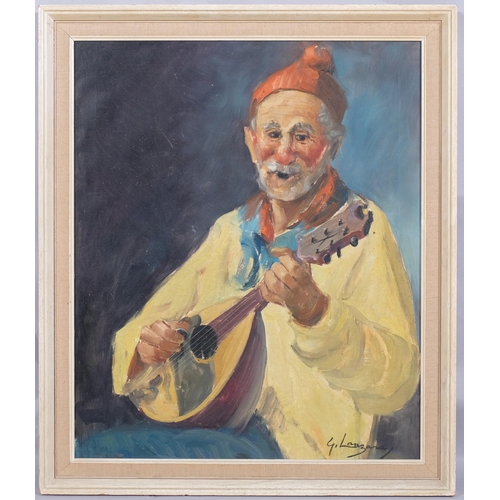 232 - G Lanzara, man playing a mandolin, oil on canvas, 61cm x 51cm, framed