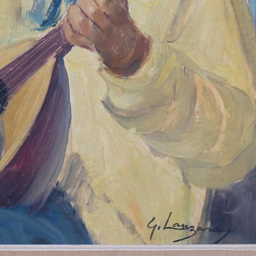 232 - G Lanzara, man playing a mandolin, oil on canvas, 61cm x 51cm, framed