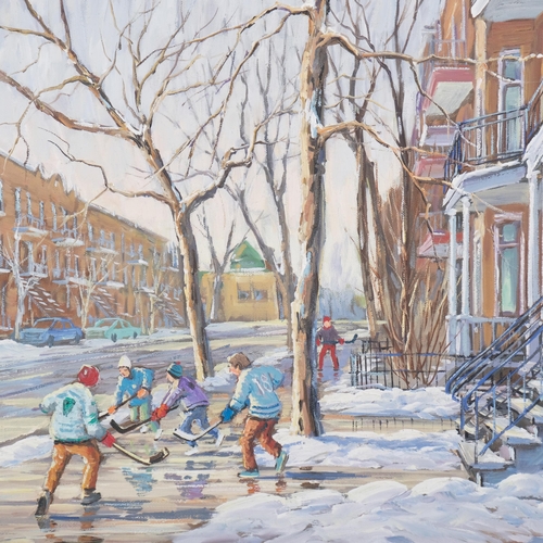 234 - Marcel Ravary (Canadian, born 1940), ice hockey, oil on canvas, 35cm x 46cm, framed