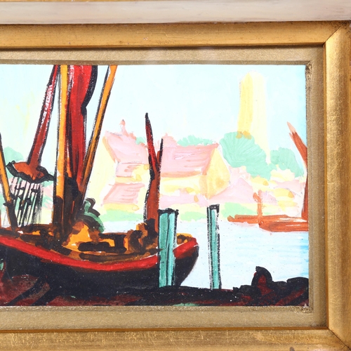 237 - Miniature harbour scene, watercolour/gouache, unsigned, overall frame dimensions 13.5cm x 17.5cm