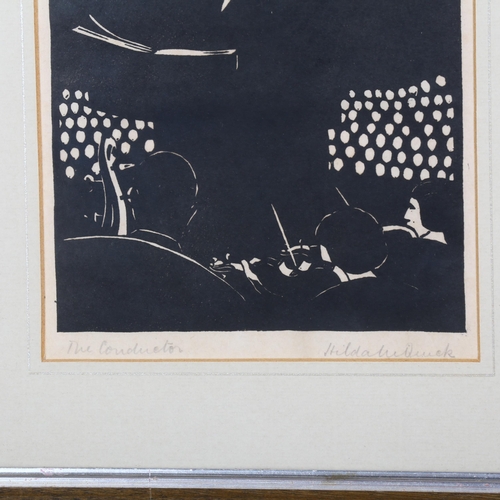 243 - Hilda Margaret Quick (1895 - 1978), The Conductor, woodcut print, signed in pencil, image 23cm x 17c... 