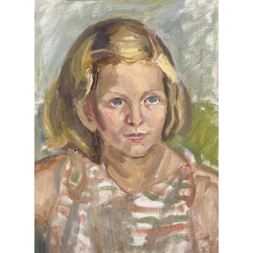 245 - Portrait of a young girl, mid-20th century oil on canvas, unsigned, 36cm x 25cm, framed