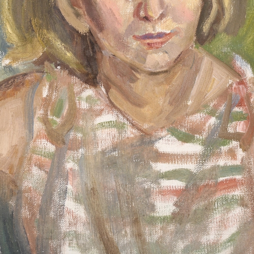 245 - Portrait of a young girl, mid-20th century oil on canvas, unsigned, 36cm x 25cm, framed