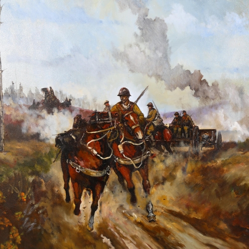 250 - Jason Askew, First World War Artillery battle scene, oil on canvas, 60cm x 91cm, framed