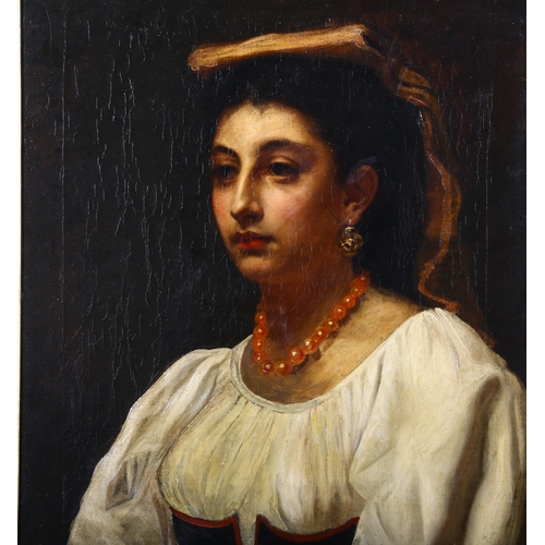 258 - Attributed to Julia Bracewell Folkard, portrait of an Italian woman, 19th century oil on canvas, sig... 