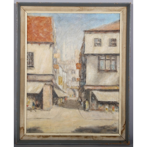 260 - F Rogers, street scene, mid-20th century oil on canvas, 46cm x 36cm, framed