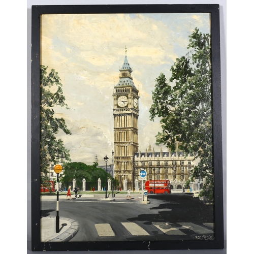 261 - Roy Kraty, Westminster street scene, oil on board, 1960, 58cm x 44cm, framed