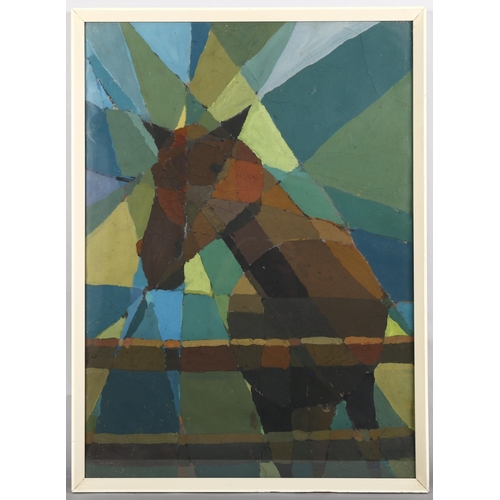 262 - Abstract horse, mid-20th century oil on paper, unsigned, 61cm x 44cm, framed and glazed