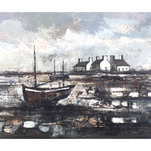 264 - Marius Girard (1927 - 2014), estuary at low tide, oil on canvas, 40cm x 80cm, framed