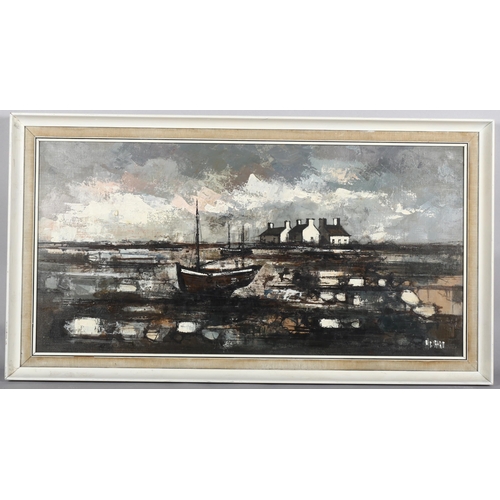 264 - Marius Girard (1927 - 2014), estuary at low tide, oil on canvas, 40cm x 80cm, framed