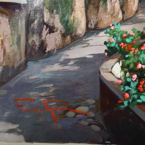 267 - Ferruccio Gianni, Amalfi coastal scene, unstretched oil on canvas, 70cm x 97cm, unframed