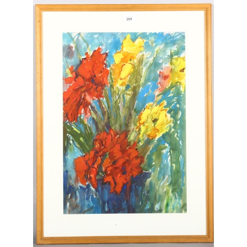 269 - Lady Wendy Batsford, still life flowers, watercolour, 52cm x 36cm, framed