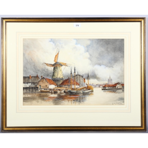 270 - Louis van Staaten, Dutch river scene, watercolour, 36cm x 53cm, framed