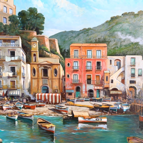 275 - Ferruccio Gianni, Sorrento harbour, oil on canvas, 100cm x 100cm, framed