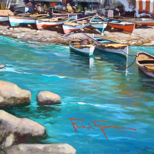 275 - Ferruccio Gianni, Sorrento harbour, oil on canvas, 100cm x 100cm, framed