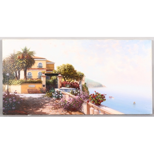 276 - 2 contemporary Italian harbour scenes, oils on canvas, largest 30cm x 60cm, unframed (2)