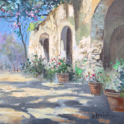 277 - Contemporary Italian terrace scene, oil on canvas, 40cm x 50cm, framed