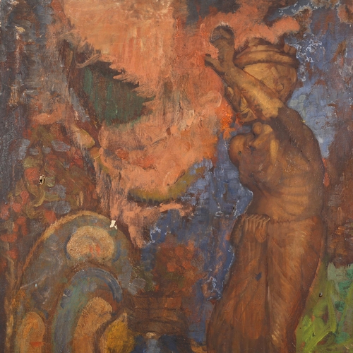 281 - Early 20th century oil on canvas, still life of statue in garden, unsigned, 61cm x 51cm, unframed