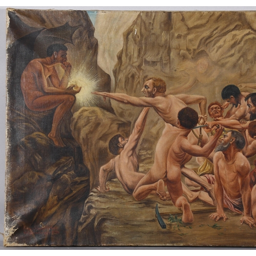 283 - Biblical scene, Slaughter of the Innocents, oil on canvas, signed, Brunninger? dated 1927, 105cm x 5... 