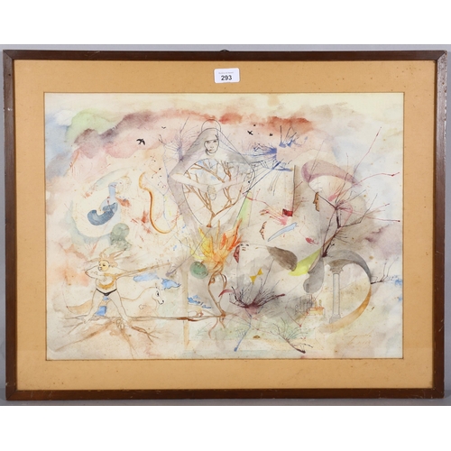 293 - Dario Campanile, abstract with figures, watercolour, 55cm x 41cm