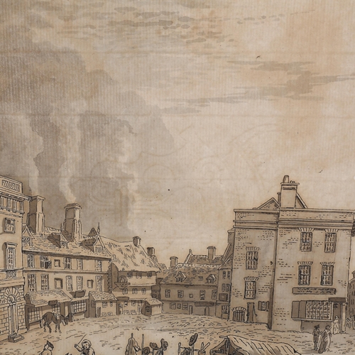 305 - 18th/19th century pen and wash study of Newark Market Square, unsigned, 40cm x 25cm, unframed