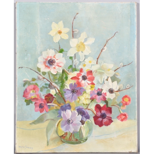 306 - Moyra Barry (1886 - 1960), still life flowers in vase, oil on canvas, signed, 50cm x 40cm, unframed