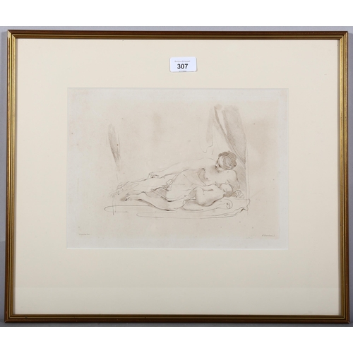 307 - After Francesco Bartolozzi, etching of mother and child, 30cm x 21cm, framed