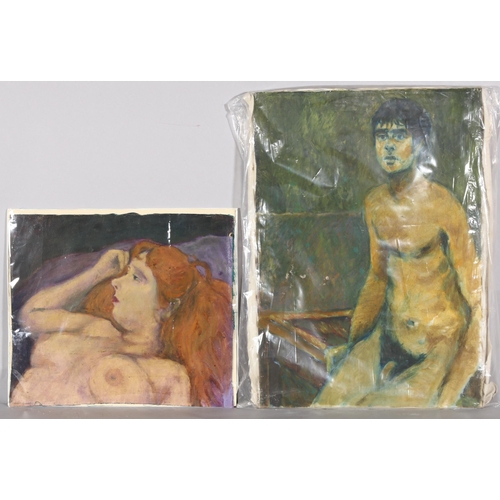 309 - Raymond Arthur Roadnight (British, born 1941), 5 nude studies of men and women, oil on fabric, 2 sig... 