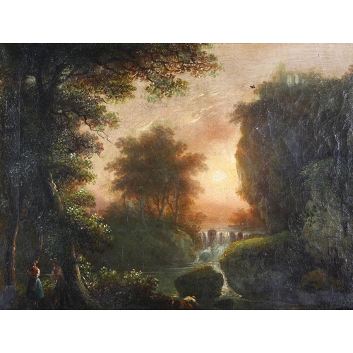 313 - 19th century landscape of waterfall, oil on canvas, unsigned, 50cm x 34cm, in giltwood frame