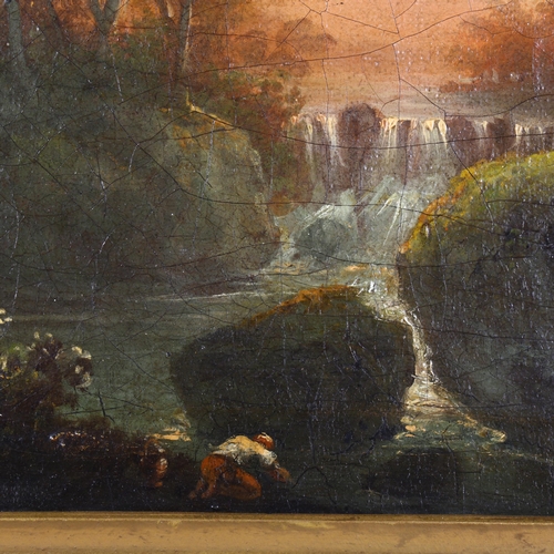 313 - 19th century landscape of waterfall, oil on canvas, unsigned, 50cm x 34cm, in giltwood frame