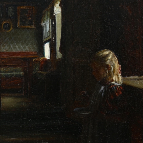 315 - Sophus Vermehren (Danish, 1866-1950), interior scene with young girl, oil on canvas, signed, 39cm x ... 