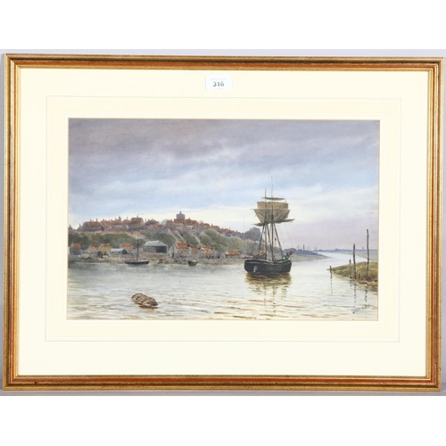 316 - Christopher Paul (active 1880 - 1891), Rye Citadel from harbour, watercolour, signed, 46cm x 29.5cm,... 