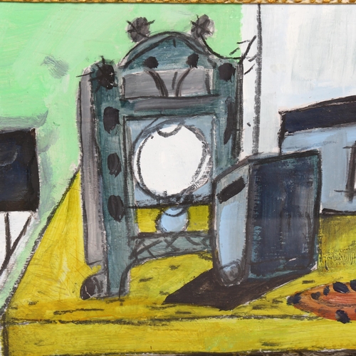 319 - Contemporary British School, oil on board, abstract table-top composition, unsigned, 39cm x 19cm, fr... 