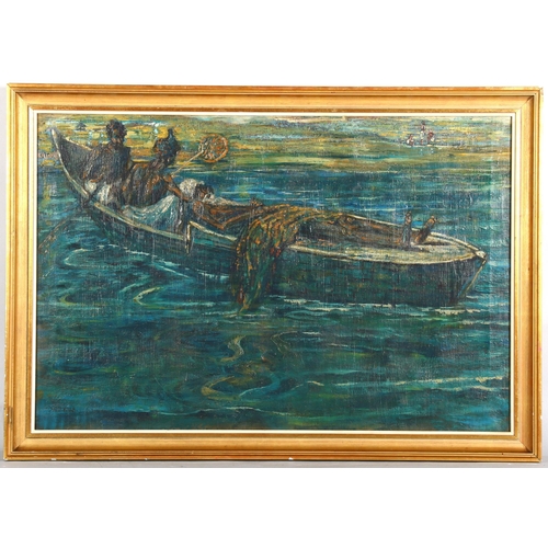 354 - Weeks, Oriental School - ceremony at sea ocean burial (Antyesti), Indian riverscape, oil on canvas, ... 