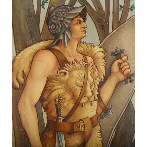 359 - G. Doidge, late 20th century lion slayer, oil on canvas, signed and dated 1898, 34cm x 77cm, framed