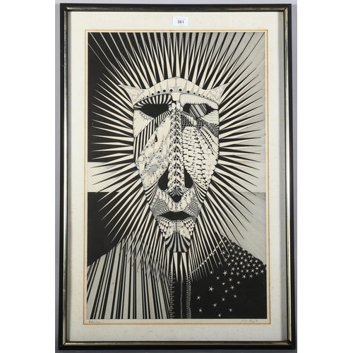 361 - Tom Tomkinson, Martial Piece, pen and ink on board, signed in pencil dated 1976, 43cm x 70cm, framed