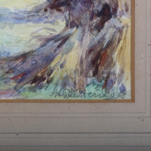 364 - Early 20th century watercolour study of haystacks, indistinctly signed in pencil, 18cm x 12cm, frame... 