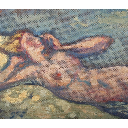 368 - 20th century portrait of reclining nude, indistinct monogram, 28cm x 19cm, framed