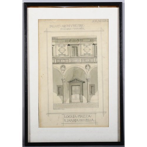 369 - Job Nixon, architectural pencil study, together with pencil signed etching, largest 38cm x 28cm, bot... 